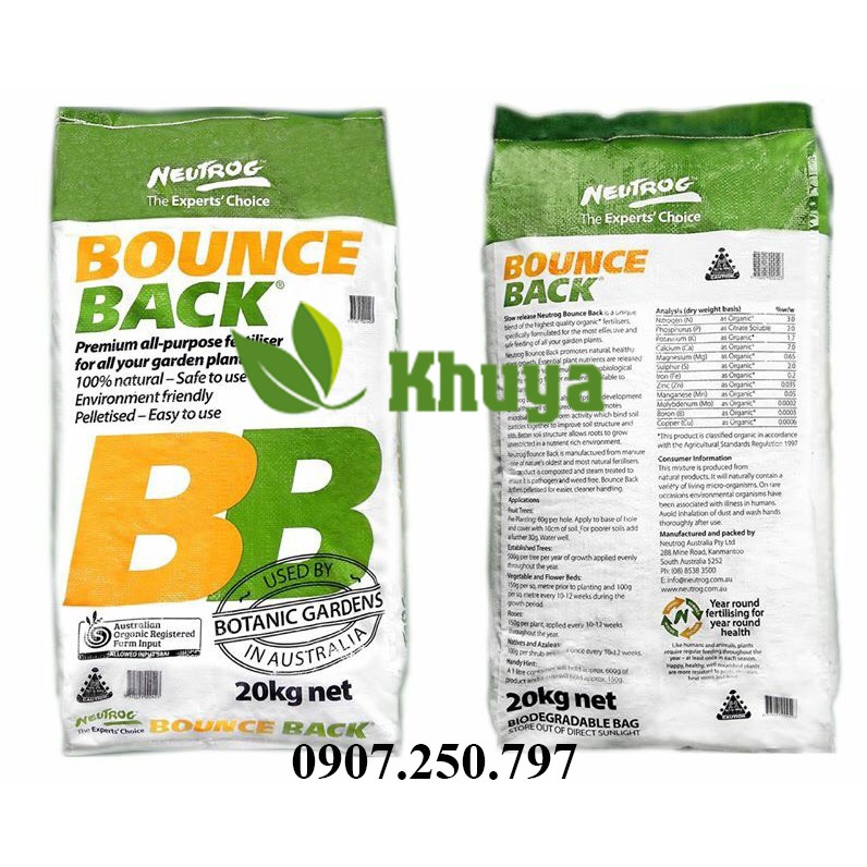 Phân bón hữu cơ BB BOUNCE BACK dạng Viên của Úc 20kg