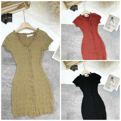 Váy xốp cổ v khuy nhiều màu dáng body ngắn