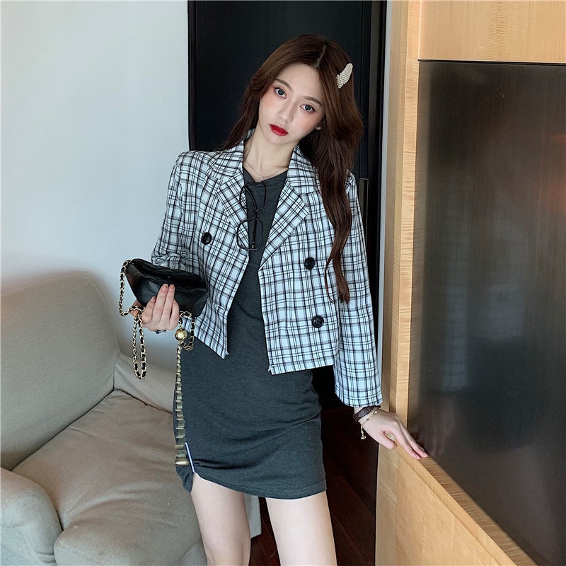 Áo Sơ Mi Ngắn Cổ Vest Họa Tiết Kẻ Sọc Phong Cách Hàn Quốc Thời Trang Mới Cho Nữ