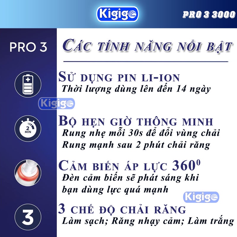 Bàn chải điện Oral B Pro 3 3000 - Bàn chải đánh răng điện Oral B chính hãng Máy đánh răng tự động cho bé và người lớn