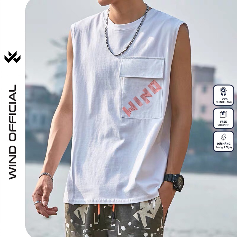 Áo thun sát nách WIND unisex form rộng tanktop túi nắp 3 lỗ WIND thời trang nam nữ oversize