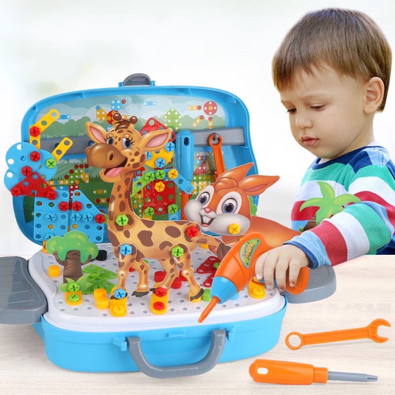 Đồ Chơi Xếp Ghép Hình Dụng Cụ Cơ Khí Lắp Ráp Đai Ốc, Máy Khoan Dùng Pin Đồ Chơi Trẻ Em Thông Minh Cho Bé Gái Bé Trai