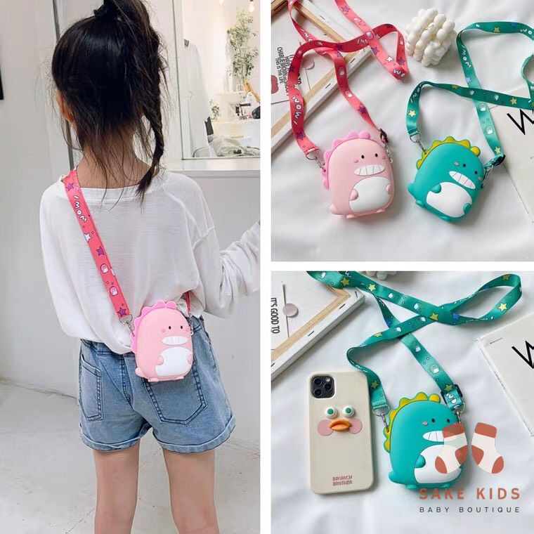 Túi đeo chéo trẻ em - Túi silicon đeo chéo mềm nhẹ chắc chắn hình Khủng Long cho bé trai bé gái cực xinh TKL