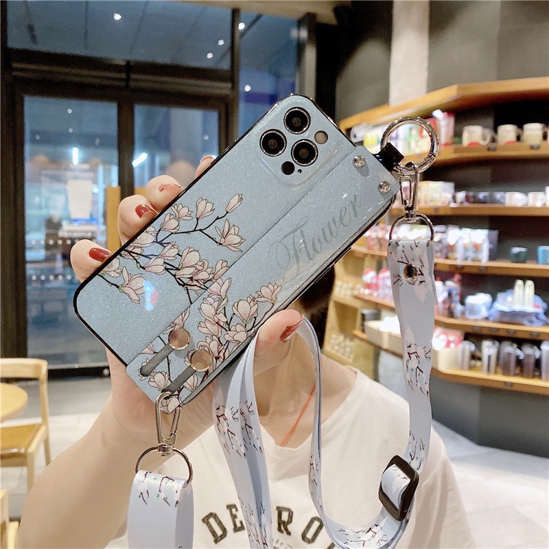 Ốp Điện Thoại Họa Tiết Hoa Có Dây Đeo Cho Samsung Galaxy S10 5G S20 Plus S21 FE S22 S23 Ultra