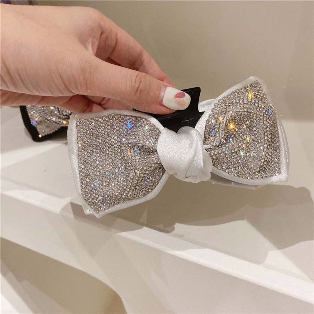 Kẹp tóc nơ ruy băng màu trắng/ đen phong cách Hàn Quốc thời trang cho nữ