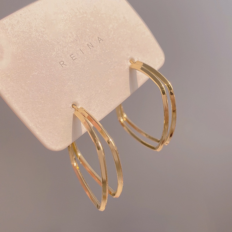 Khuyên tai kim loại hình tròn hai lớp phong cách retro chất lượng cao cho nữ