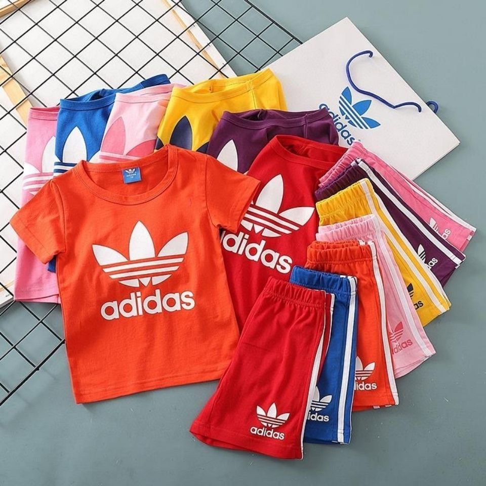 Bộ Đồ 2 Món Áo Thun Cotton Tay Ngắn Cổ Tròn + Quần Dài Adidas Thời Trang Cho Bé 2-13 Tuổi