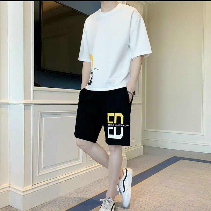 Đồ bộ thể thao nam in chữ, Sét Mặc Nhà Mùa Hè Phong Cách Cao Cấp ED