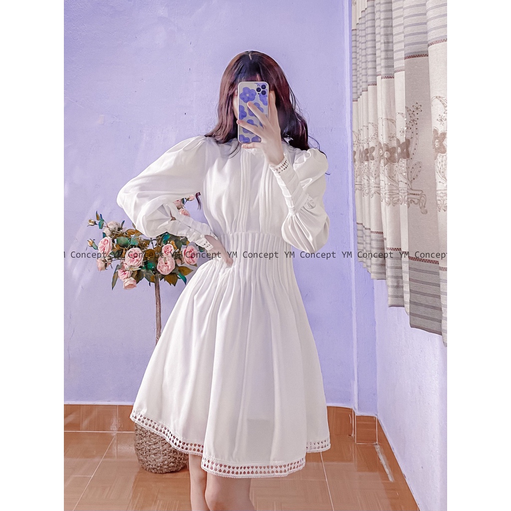 [Rẻ vô địch] Đầm Trắng Xếp Ly Phối Ren - D0445 | BigBuy360 - bigbuy360.vn
