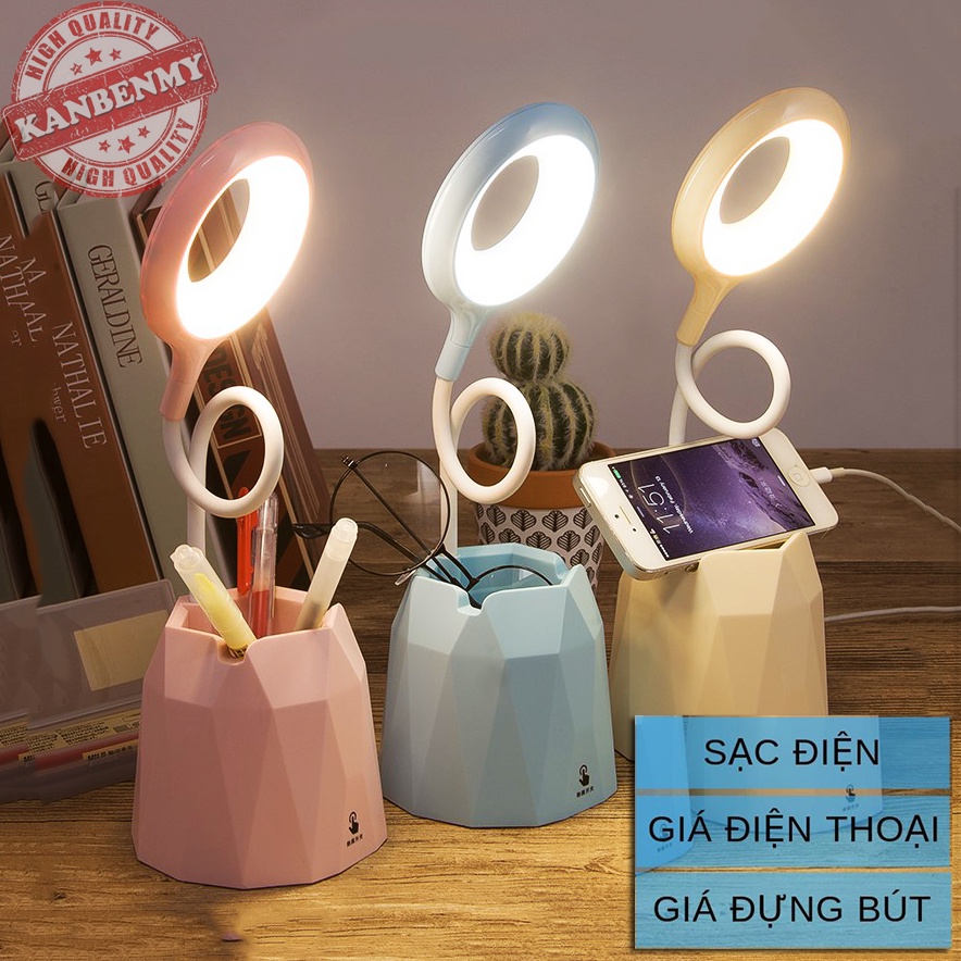 [RẺ NHẤT SHOPEE] Đèn bàn học sạc tích điện có Giá để điện thoại - Đèn led đọc sách chống cận cho trẻ học sinh