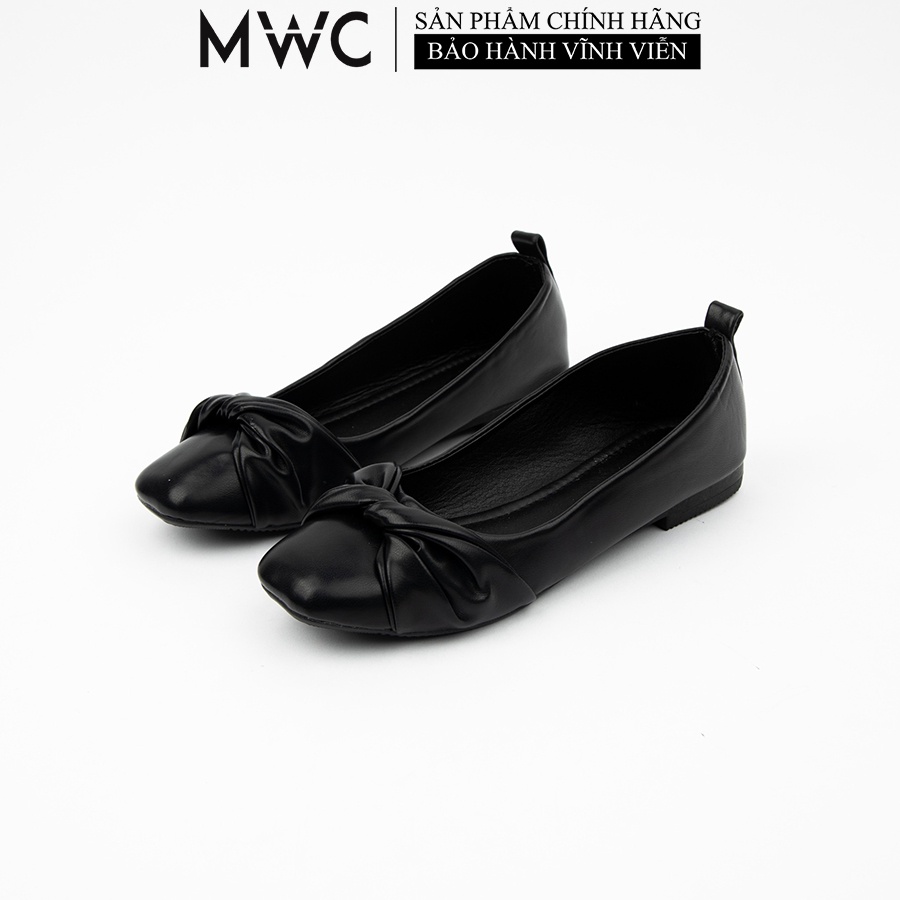 Giày Búp Bê MWC Da Thiết Kế Nơ Xoắn Kiểu Dáng Basic Thanh Lịch Màu Đen Kem NUBB- 2248