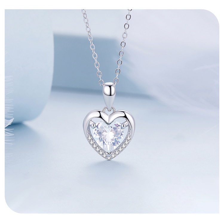 BAMOER Vòng cổ bạc 925 MặT HìNh TráI Tim ĐíNh Đá Zircon ThờI Trang Cho Nữ