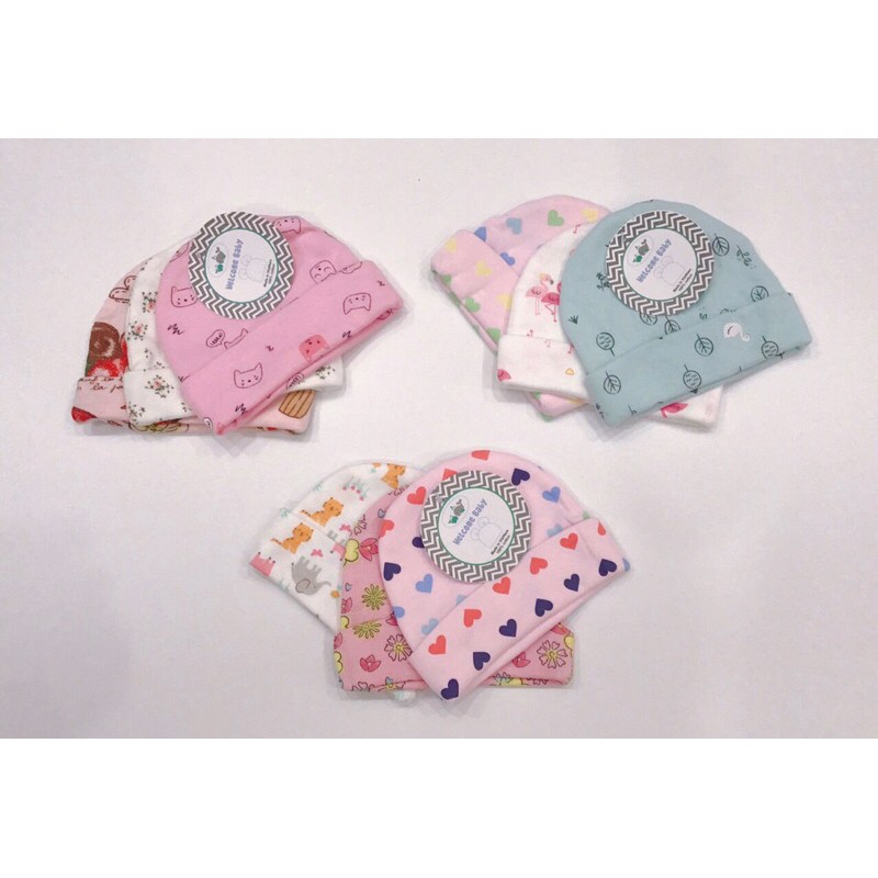 Set 3 mũ sơ sinh cotton Thái (2 lớp)