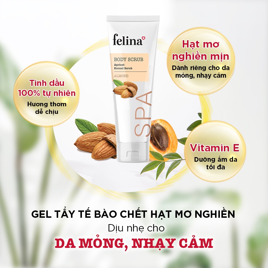Gel Tẩy Tế Bào Da Felina Dầu Hạnh Nhân Almond Body Scrub 300ml