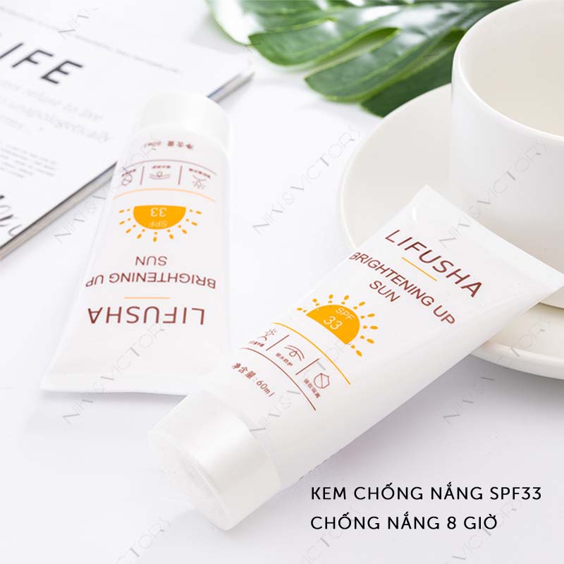 Kem Chống Nắng LIFUSHA SPF 33 Dưỡng Da Nâng Tone Bảo Vệ Khỏi Tia UV  PA+++ Dưỡng Ẩm 60ml