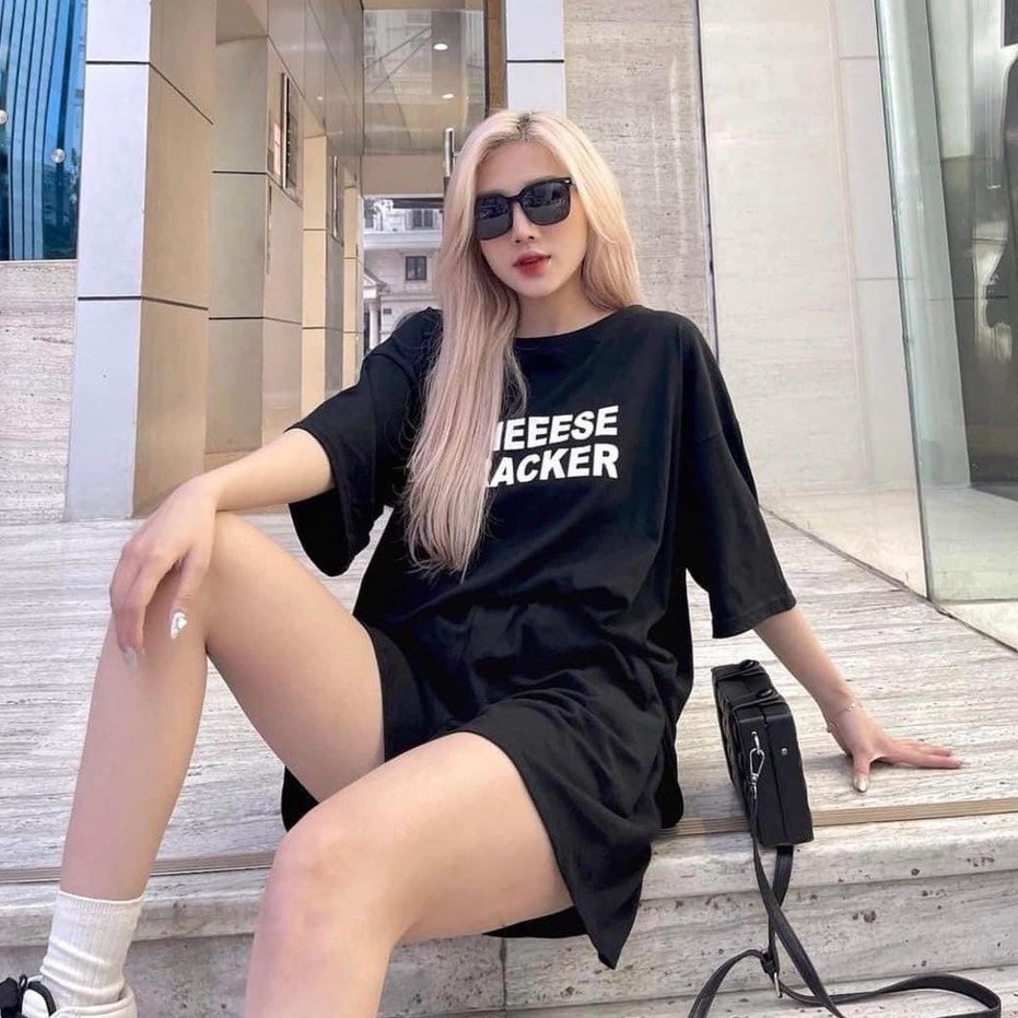 Bộ thun cộc tay cheese nữ - Set áo phông form rộng tay lỡ mix quần short suông trơn, HOT TREND