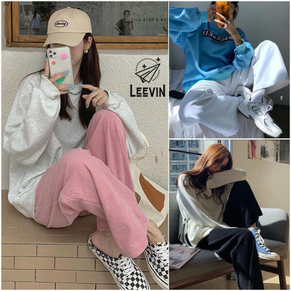 Quần Ống Rộng Nữ Nhung Tăm Culottes Hàn Quốc Ulzzang Kiểu quần nhung cạp cao nữ ống rộng dáng dài - Leevin Store * ^