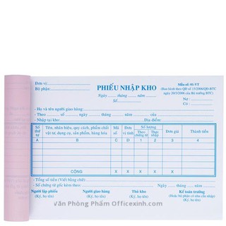 Phiếu thu/chi/nhập/xuất/hóa đơn 2 liên (13x19) 1 quyển