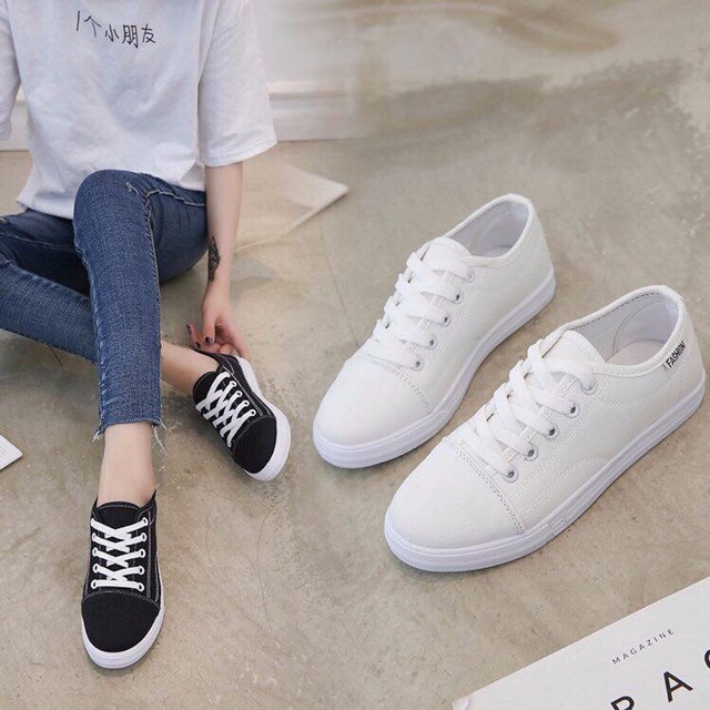 Giày thể thao vải Trắng/Đen (ẢNH THẬT)