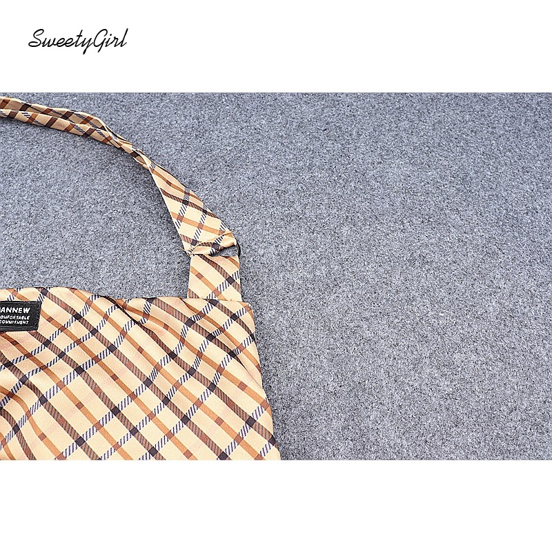 Áo tank top dây rút hở lưng họa tiết sọc caro thời trang cho nữ