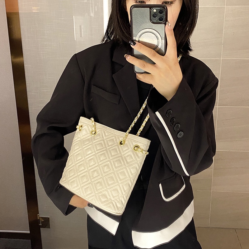 Ba Lô JASMIN NOIR Da PU Mềm Mại Họa Tiết Sọc Caro Phối Dây Đeo Sợi Xích Thời Trang Cho Nữ