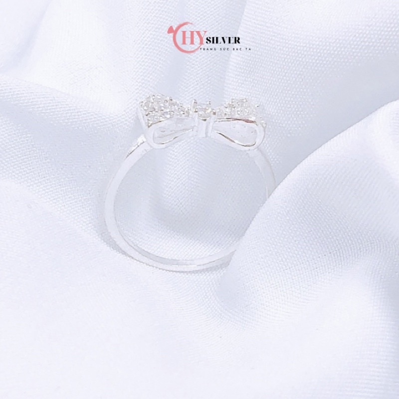 Nhẫn bạc ta nơ nạm đá nơ phồng xinh xắn tiểu thư nhẫn nữ nhẫn bạc giá rẻ đủ size to nhỏ