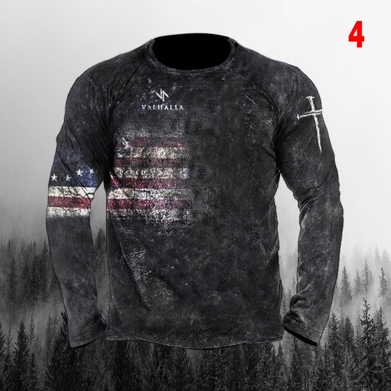Áo Thun Tay Dài Cổ Tròn In Hình Lá Cờ Thời Trang Cho Nam XXS-6XL