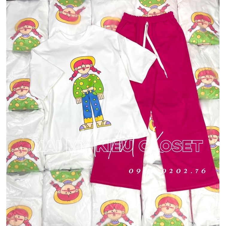 [ XÃ KHO ]Set cô gái thắc bính quần suông hồng xinh xắn