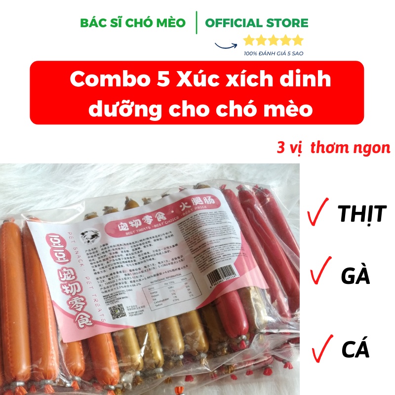 5 Cây Xúc Xích Dinh Dưỡng Đồ Ăn Vặt Cho Chó Mèo 15gr Dạng Bánh Thưởng Rất Thơm Ngon và Bổ Dưỡng