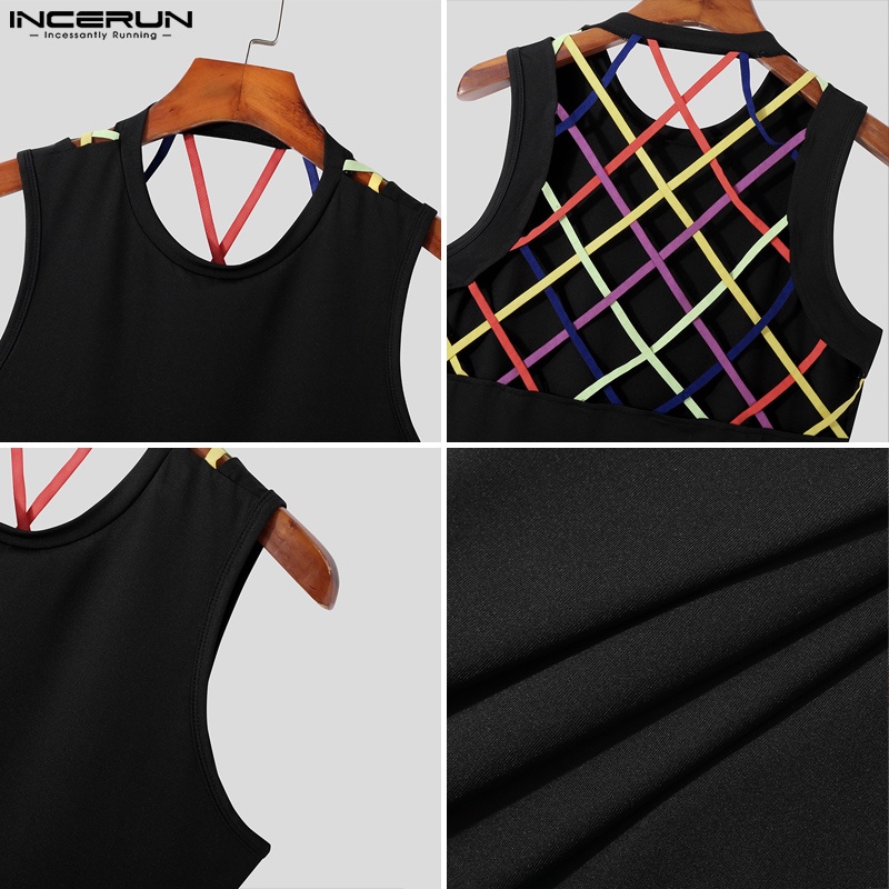 INCERUN Áo Tank Top Sát Nách Hở Lưng Phối Dây Nhiều Màu Thời Trang Mùa Hè Cho Nam