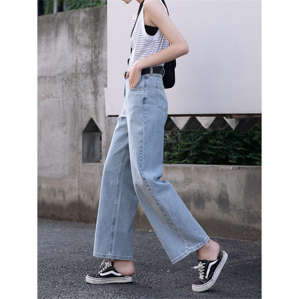 Quần Jean Nữ Baggy Dáng Suông Ống Rộng  Cạp Cao Trên Rốn Cao Cấp