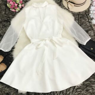 Đầm choker đắp chéo thắt nơ eo