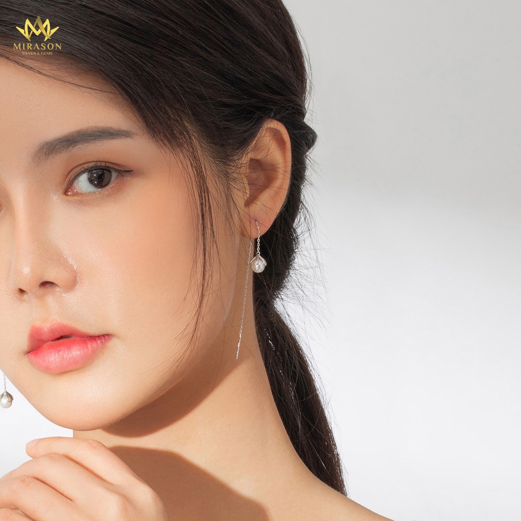 Khuyên Tai Bạc Nữ MIRASON Sợi Dài Nụ Hoa Hạt Ngọc Trai Nhân Tạo MBT163 -  Bông Tai Nữ Bạc 925 Cao Cấp