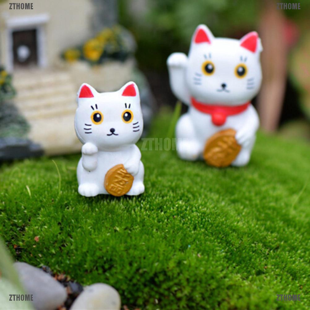 ZTHOME Set 4 tượng mèo may mắn dùng để trang trí tiểu cảnh