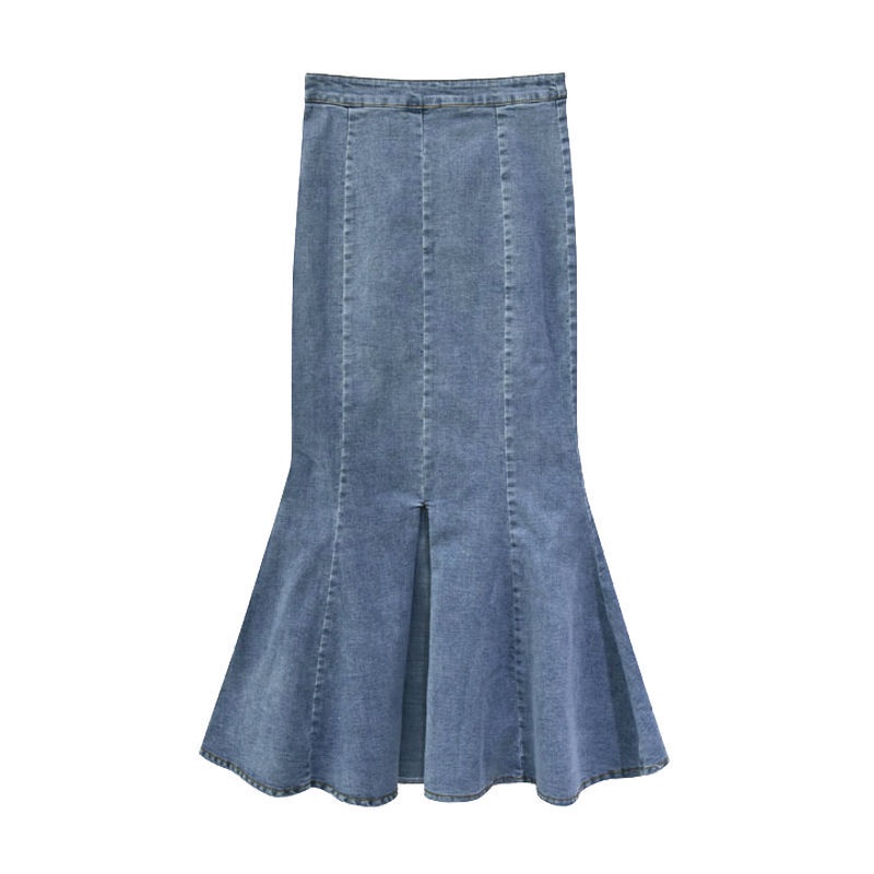 Chân váy bò jean dài đuôi cá ôm sát cách điệu ulzzang