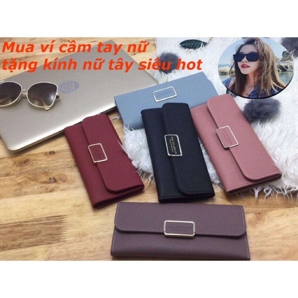 Ví Cầm Tay Nữ tặng kính nữ tây siêu đẹp (hồng)