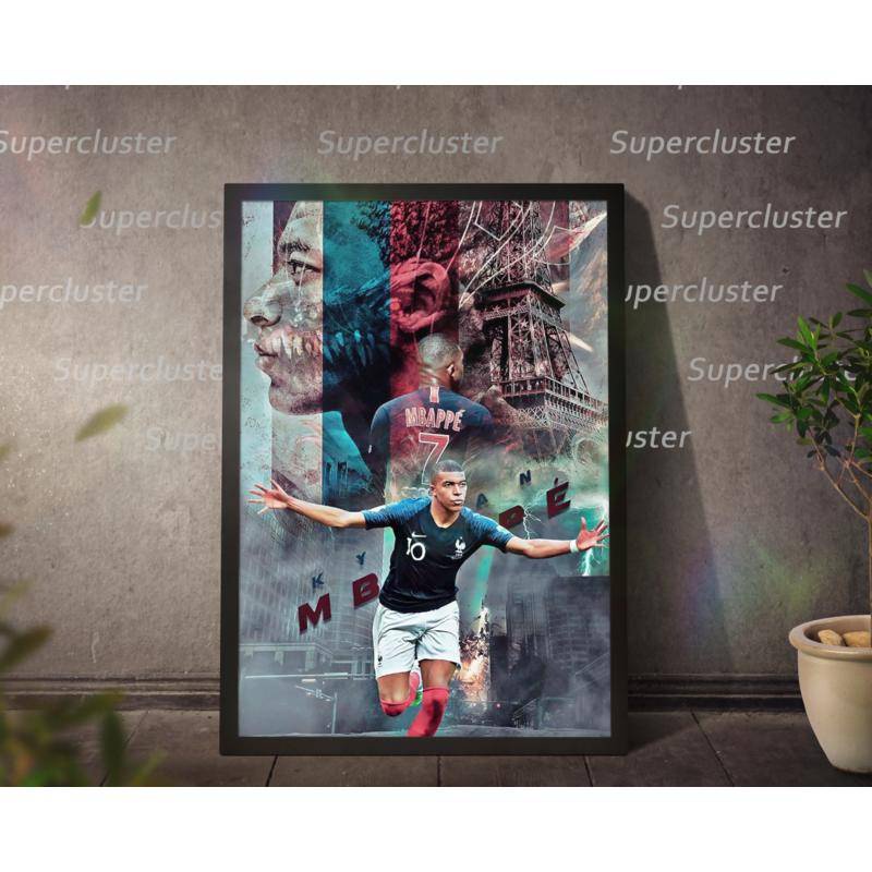 Tranh Vải Bạt Treo Tường In Hình Cầu Thủ Bóng Đá Mbappe