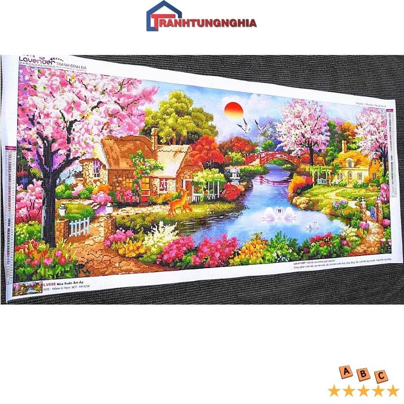 Tranh đính đá, tranh thêu chữ thập phong cảnh tổ ấm hạnh phúc