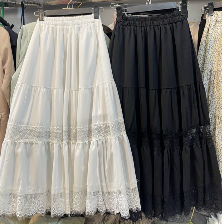 Chân váy xếp ly dáng dài 3 tầng phối REN viền babydoll, chân váy công chúa phối ren ẢNH THẬT VIDEO