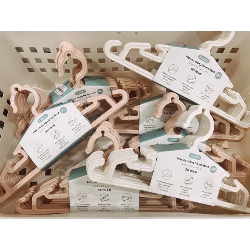 Set 10 Móc phơi quần áo trẻ em 185 Inochi, Mắc nhựa treo quần áo sơ sinh 185 siêu bền Thị Nắng Store