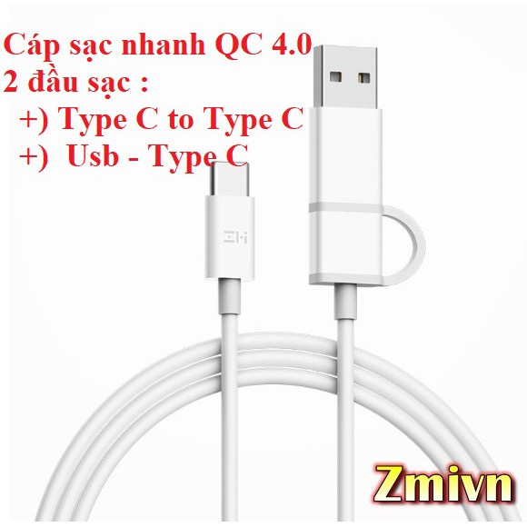 Cáp sạc nhanh QC 4.0 hỗ trợ sạc nhanh laptop/ Macbook / điện thoại ........ Xiaomi ZMI