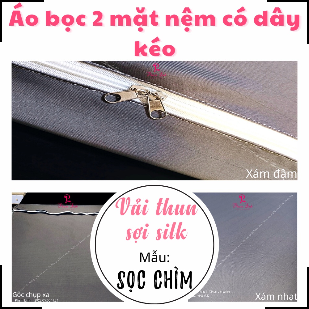 Áo bọc nệm 2 mặt dây kéo vải thun sợi siu (silk) màu trơn Hàn Quốc vỏ bọc bảo vệ nệm nhắn tin chọn màu