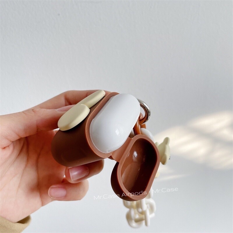 Case Airpods 1/2 /Pro Vỏ Ốp Tai rNghe Hình Tim Nâu Kèm Móc Khoá gấu Xinh - Mr.Case AirPods