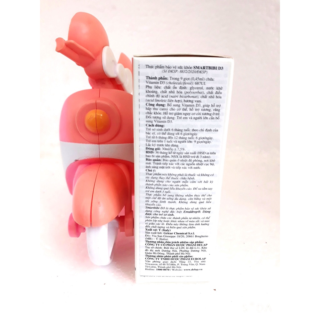 Smartbibi D3, bổ sung Vitamin D3, giúp hỗ trợ hấp thu Canxi, hỗ trợ xương, răng chắc khỏe; giảm nguy cơ còi xương ở trẻ