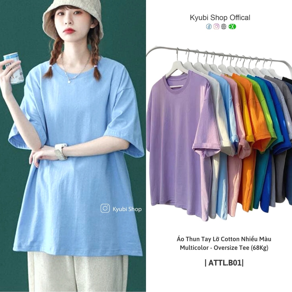 Áo thun tay lỡ ulzzang basic tee nam nữ oversize chất cotton form rộng - Áo phông trơn unisex Kyubi ATTL.B01