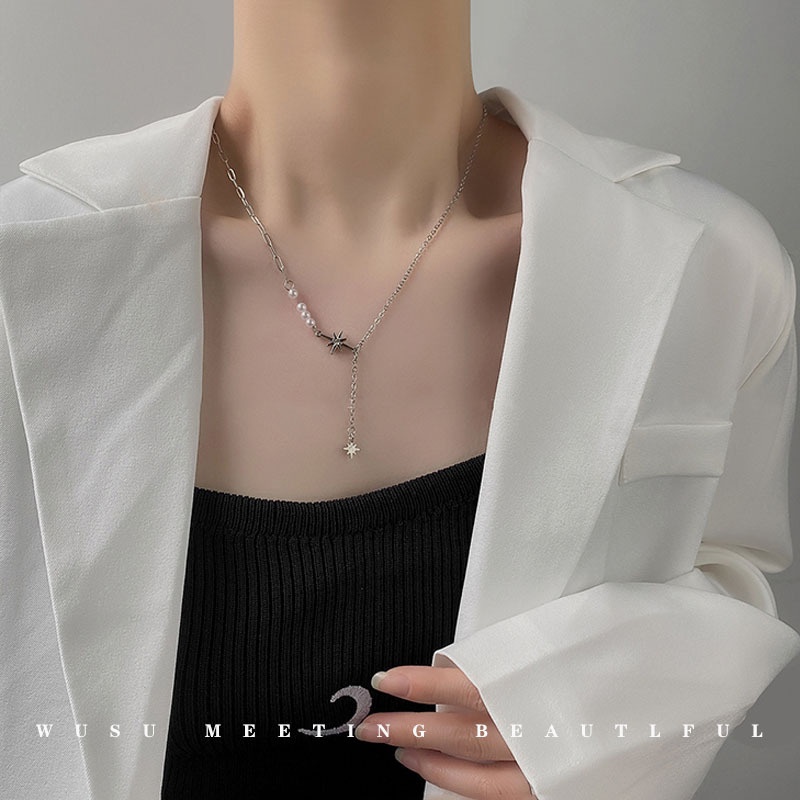 Vòng cổ mặt ngôi sao phối ngọc trai giả thời trang