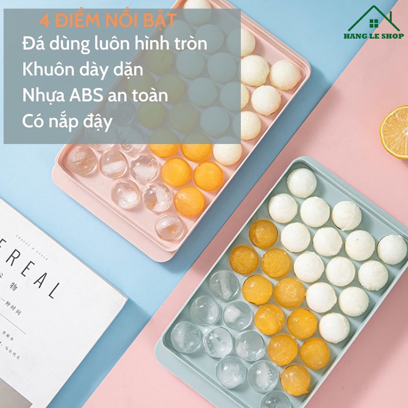 Khay đá silicon dẻo 33 ô làm đá tiện lợi, khuôn làm đá có nắp đậy thông minh hình bi