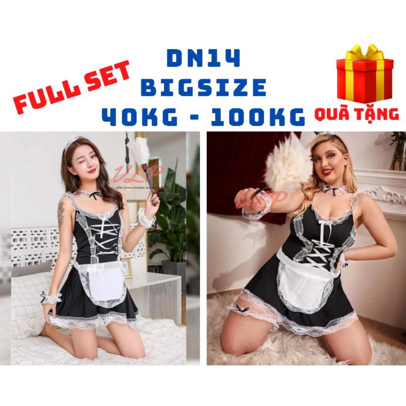 [BIGSIZE_100KG]_DN14_Bộ Ngủ Cosplay Hầu Gái Đen Ren Trắng