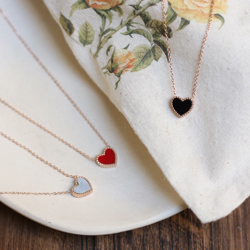 Dây chuyền titan trái tim cẩm xà cừ không gỉ WN200409