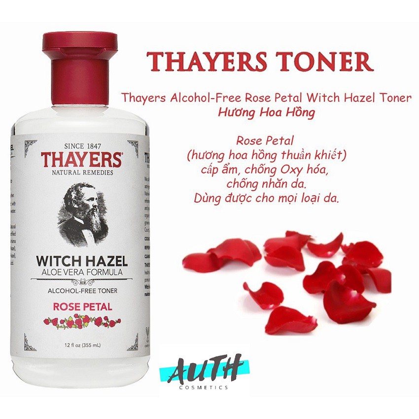 Nước Hoa Hồng Không Cồn Dưỡng Ẩm Thayers Witch Hazel Rose Pental Toner 355ml Hoa Hồng